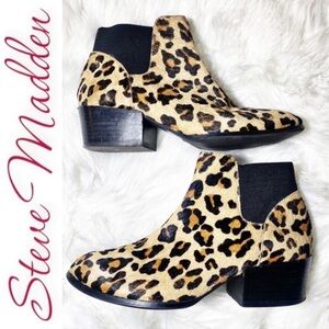 STEVE MADDEN Palace Western Leopard Print Calf Hair Chelsea‎ Bootie, Size 8